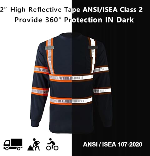 Miniatura 5 de Camisas de trabajo de seguridad reflectantes  Camisetas de manga larga de alta visibilidad con bolsillos y cinta reflectante de PVC para hombres y