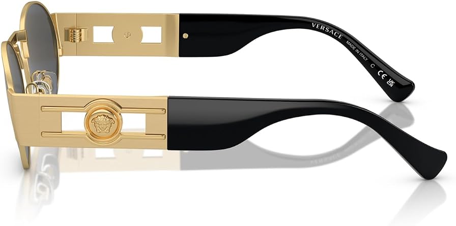 Versace ICONIC VE 2264 100287 Matte Gold Metal Oval Sunglasses Grey Lens