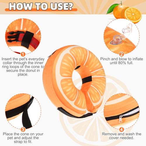 Image of KOOLTAIL Inflatable Dog Cone Collar, Soft Donut E Collar for Dogs After Surgery to Stop Licking Enhanced Alternative, Blow Up Pet Neck Pillow Recovery Adjustable Cone for Dog Cat,Upgrade Size,Orange L