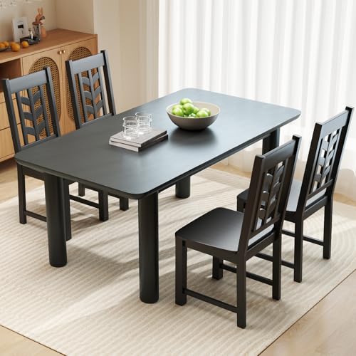 Giantex Farmhouse Black Wooden Dining Chair Set, 4 Pieces, Rubber Wood Frame, Max 400 LBS Load