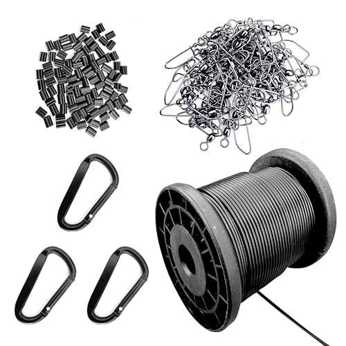 AUSCAMOTEK Taxas Duck Decoy Rig Accessories Set for Waterfowl Hunting- 100 Crimp 50 Swivel Snap 185 Feet Cable 3 Carabiner