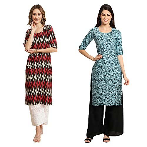 Image of Pinkmint Women's Crepe Digital Print Straight Kurta [Pack of 2]