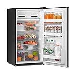 COMFEE' RCD93BL2(E) Under Counter Fridge, 93L Freestanding Refrigerator with Cooler Box, Adjustable Thermostat, Reversible Door, Removable Glass Shelves, Interior Light, Black