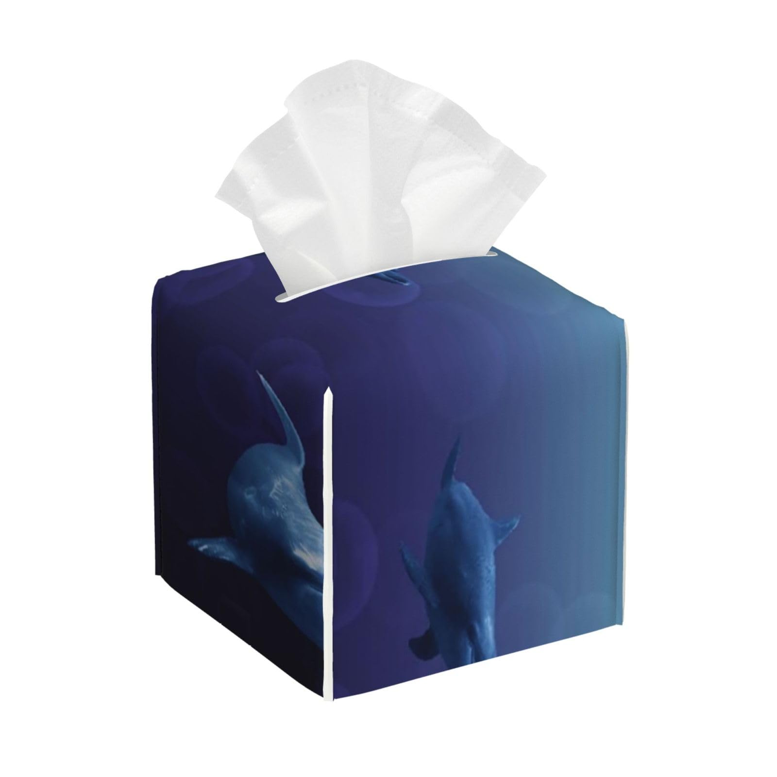 Dolphin Under The Sea Design PVC Cube Tissue Pack for Home Office Bathroom Use