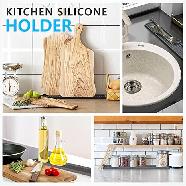 ZAPPOWARE Kitchen Sink Narrow Silicone Holder Tray 18x3.1, Vanity & Bathroom Organizer, Gray