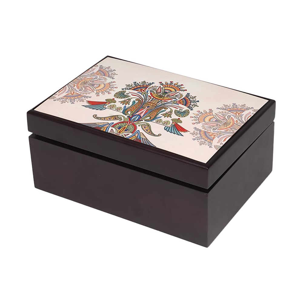KOLOROBIA The sesen White Egyptian Design Inspiration Decorative Tea Chest, Luxury Wooden Tea Storage Chest, Tea Bags Organizer Container-image-0