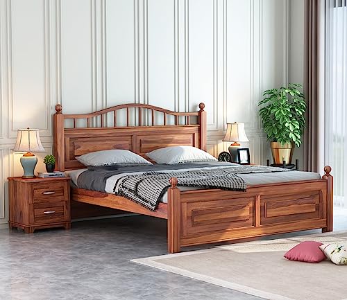 Image of King Size Cot Without Storage - Solid Wood King Bed - Stylish Bedroom Furniture (King, Honey Finish)