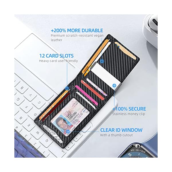 Zitahli Slim RFID Wallets for Men, Money Clip Bifold Leather Wallet Minimalist Mens Wallet with ID Window and 12 Card Slots Gift Box - Image 3