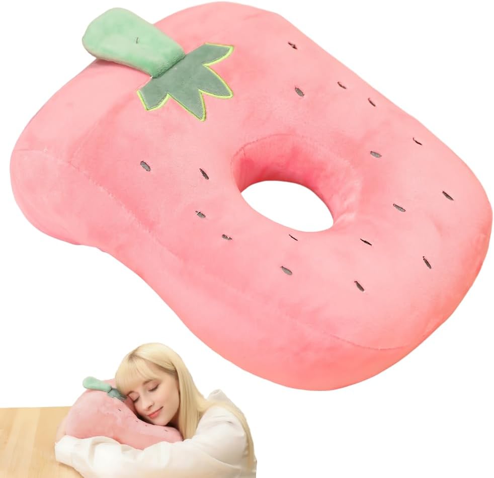 Gobesty Ear Piercing Pillow with Arm Hole, Cute Pink Office Nap Pillow Memory Cotton, Strawberry Piercing Ear Pillow for Side Sleepers for Ladies Girls Kids for Sleeping Classroom Office Library (Pink Gobesty Ear Piercing Pillow with Arm Hole, Cute Pink Office Nap Pillow Memory Cotton, Strawberry Piercing Ear Pillow for Side Sleepers for Ladies Girls Kids for Sleeping Classroom Office Library (Pink