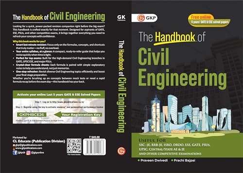Image of GKP Civil Engineering Handbook 2025 | Complete Formula & Concept Guide for GATE, UPSC ESE, SSC JE & PSUs | Quick Revision Book for Competitive Exams