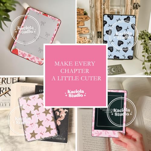 Image of KACIOLA STUDIO 24PCS Pink Bow Skin for E-Reader, and 4PCS Type C Charms for E-Reader with Scrapbook Stickers, 6.9 inchx4.8 inch Skin Front and Back Decal Inserts for Paper White 11th (Pink Bow)