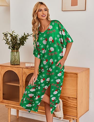 Image of Ekouaer Women's Nightgown Short Sleeve Sleepshirt Long Loungewear Casual Maxi Lounge Dress House Dresses with Pockets