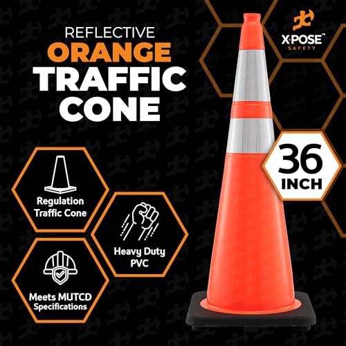 Image of Xpose Safety 36 Inch Orange Traffic Cones with 6 inch & 4 inch Collars