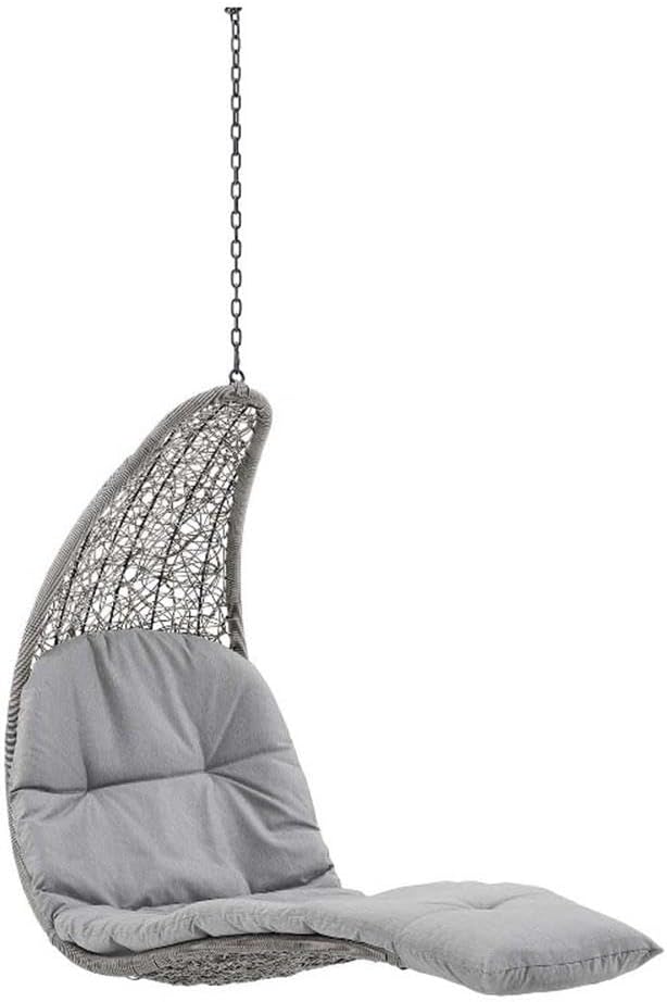 Modway Landscape Wicker Rattan Outdoor Patio Porch Chaise Lounge Hanging Swing Chair in Light Gray, Gray