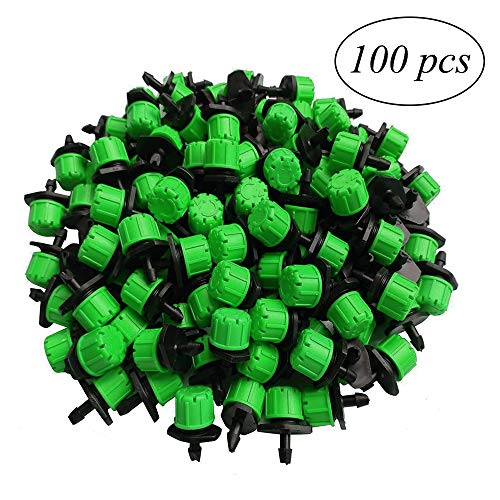 Kalolary 100Pcs 1/4Inch Adjustable Micro Drip Irrigation System Watering Sprinklers Anti-Clogging Emitter Dripper