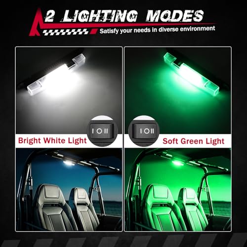 Image of UTV Interior Dome Light with Switch, FASTCHOY AUTO Roll Bar Cage Mount Dome Light Battery Powered Universal Roll Bar Mount Lights for UTV ATV Side by Side Can-Am Polaris RZR - White /Green