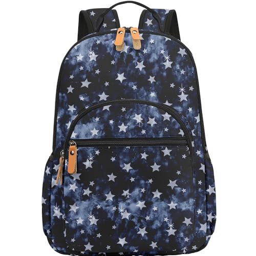 Image of Leaper Pentagram Print Backpack Starry Sky Laptop Backpack Travel Backpack for Women School Backpack for Girls Kids College Backpack Daypack Bookbags Satchel Galaxy Satchel Black