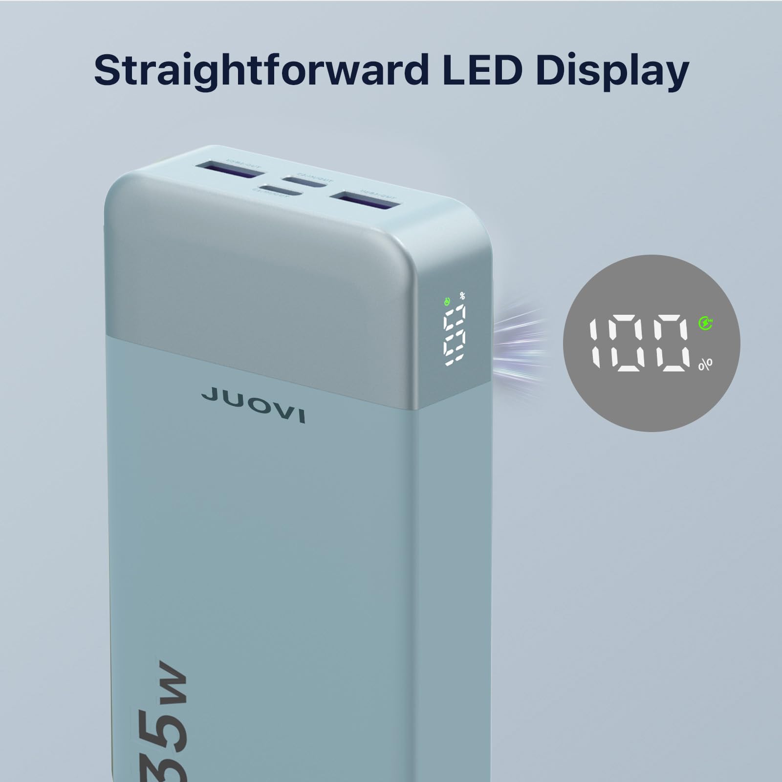 JUOVI J2651 Power Bank, 35W 20000mAh USB C In & Out Power Bank, Akku-Pack mit QC3.0+PD3.0 35W High-Speed Aufladung für Bluetooth Earbud, Handy, Tablet (Blau)