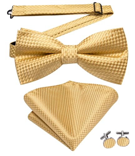 Image of Dubulle Mens Paisley Striped Bowtie Set Pre-tied Bowtie for Men and Pocket Square Set Wedding Business