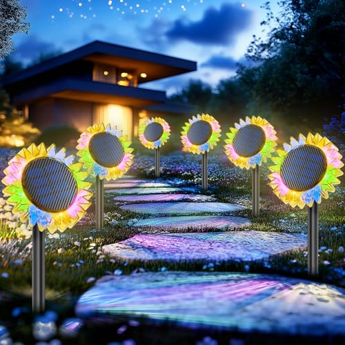Solar Garden Lights - 2 in 1 Sunflower Lights, IP67, multicolor (6 pack)