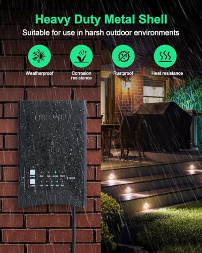 Image of 300W Low Voltage Landscape Transformer, Outdoor Landscape Lighting Transformer with Photocell Sensor & Timer, 120V AC to 12V /15V AC Weatherproof Transformer for Spotlight, Pathway Light