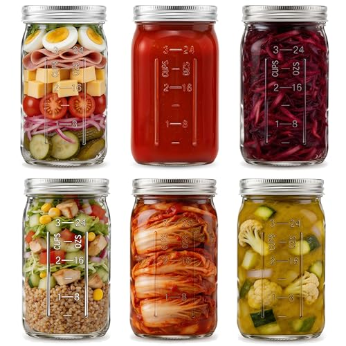 Image of Danmu Art 1 Litre Wide Mouth Mason Jars with Lids, Glass Jam Jars 6 Pack