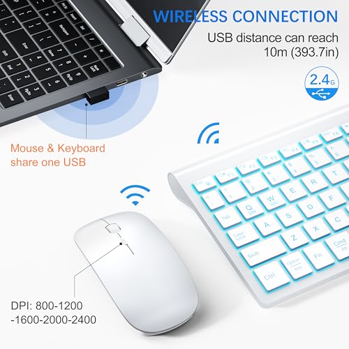 Image of Wireless Backlit Keyboard and Mouse Ultra Slim Combo, TopMate 2.4G Silent Compact 2400DPI Mouse and Scissor Switch Keyboard Set, Batteries Included, for PC /Laptop /Windows /Mac /Gaming - BL Matte White
