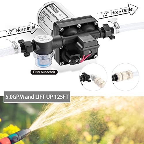Wassermann Water Booster Pump 12V Dc, Self Priming Diaphragm Pump 5.0 Gpm 55 Psi, Rv Water Pump With Pressure Switch, For Rv Marine Yacht Lawn Garden #TOP1