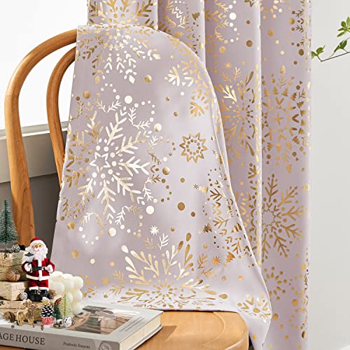 Full Blackout Curtains Pink Medallion Floral Window Drapes For Girls Nursery Room Gold Snowflake Total Light Blocking Curtains 95 Inch Length Thermal Insulated Window Treatment Set For Bedroom 2Pcs #TOP26