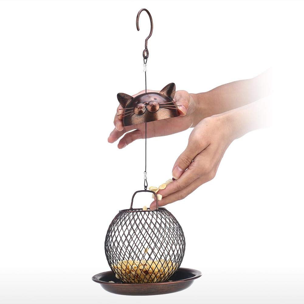 Mangiatoia per Uccelli a Forma di Gatto ， Mangiatoie per Uccelli Selvatici in Ferro da Appendere all'aperto Stazione di Cibo per Uccelli per Giardino, Cortile, Patio, Recinzione, decking