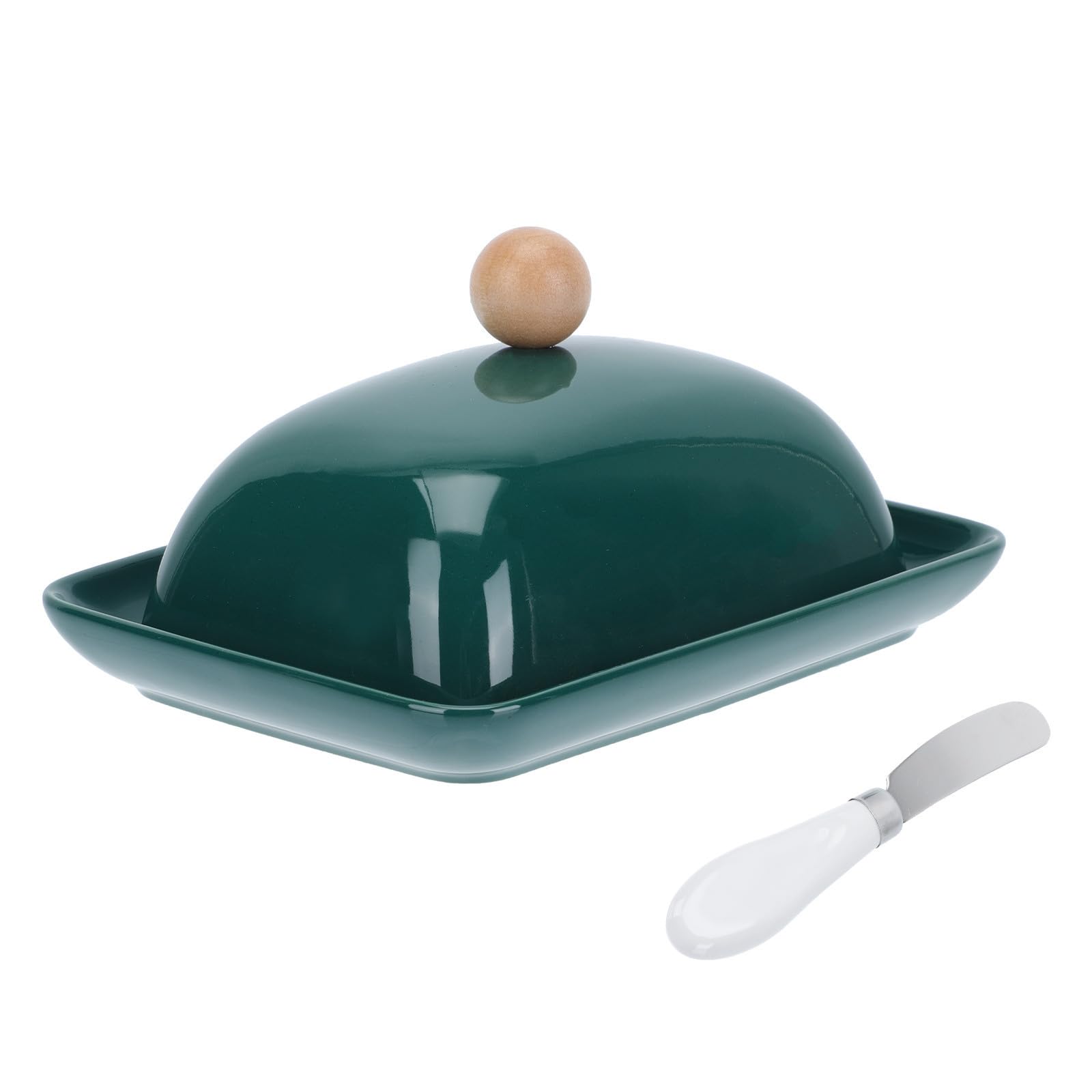 Boîte à beurre vert en céramique avec couteau intégré et couvercle rectangulaire élégant