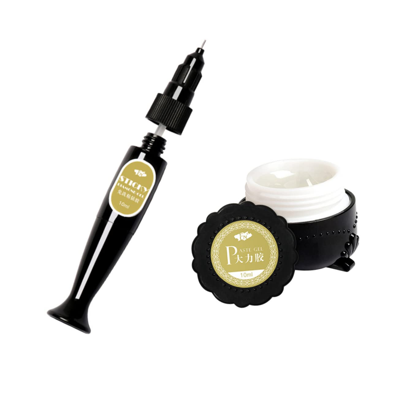 POPETPOP 2sets Penna Colla Per Unghie Gel Adesivo Per Decorazioni Nail Art Con Applicatore Ago e Pennello Adesivo Per Strass e Unghie Finte Per Manicure e Decorazioni