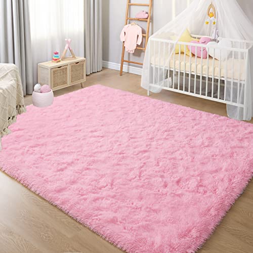 Yj.gwl Soft Pink Rug For Girls Bedroom, Cute Fluffy Rug For Kids Room Nursery, Shag Plush Carpet For Living Room, Kawaii Furry Rug For Baby's Toddler's Room, Cute Room Decor For Teen, 4X5.3 Feet #TOP1