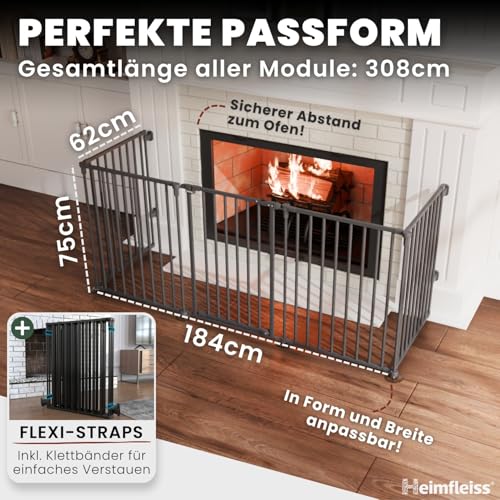 Heimfleiss® Kaminschutzgitter Baby mit Sicherheitsverschluss | Ofenschutzgitter für Kinder & Hunde | Kamingitter Kinderschutz aus Stahl | Universal nutzbar als Ofengitter, Treppengitter & Türgitter