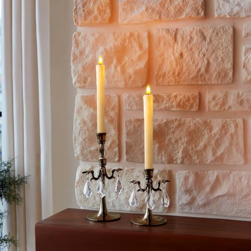 Image of Homemory 3 Pcs Real Wax Flameless Taper Candles with Remote Timer and Dimmer, Battery Operated Candlesticks with Flickering Light, Ivory Window Candles, 9.6 Inches for Wedding Home Decor