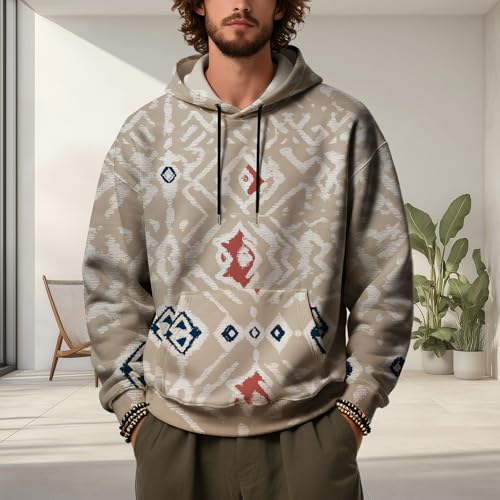 Western Hoodies for Men Fall Trendy Long Sleeve Ethic Pullover Hoodies Baggy Drawstring Sweatshirts with Pockets2