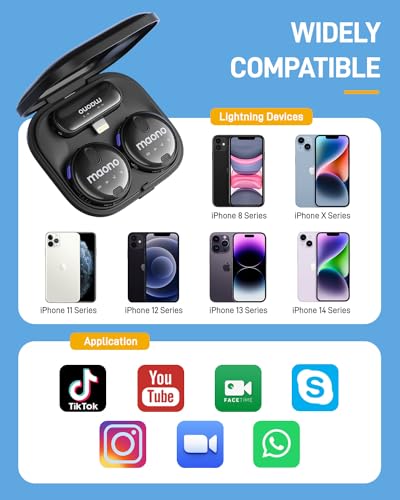 Image of MAONO Wireless Lavalier Microphone for iPhone iPad, Professional Clip on Lapel Mic with Noise Cancelling, 4-Stage Gain, 36H Working Time for Video Recording, YouTube, Vlogging, Streaming