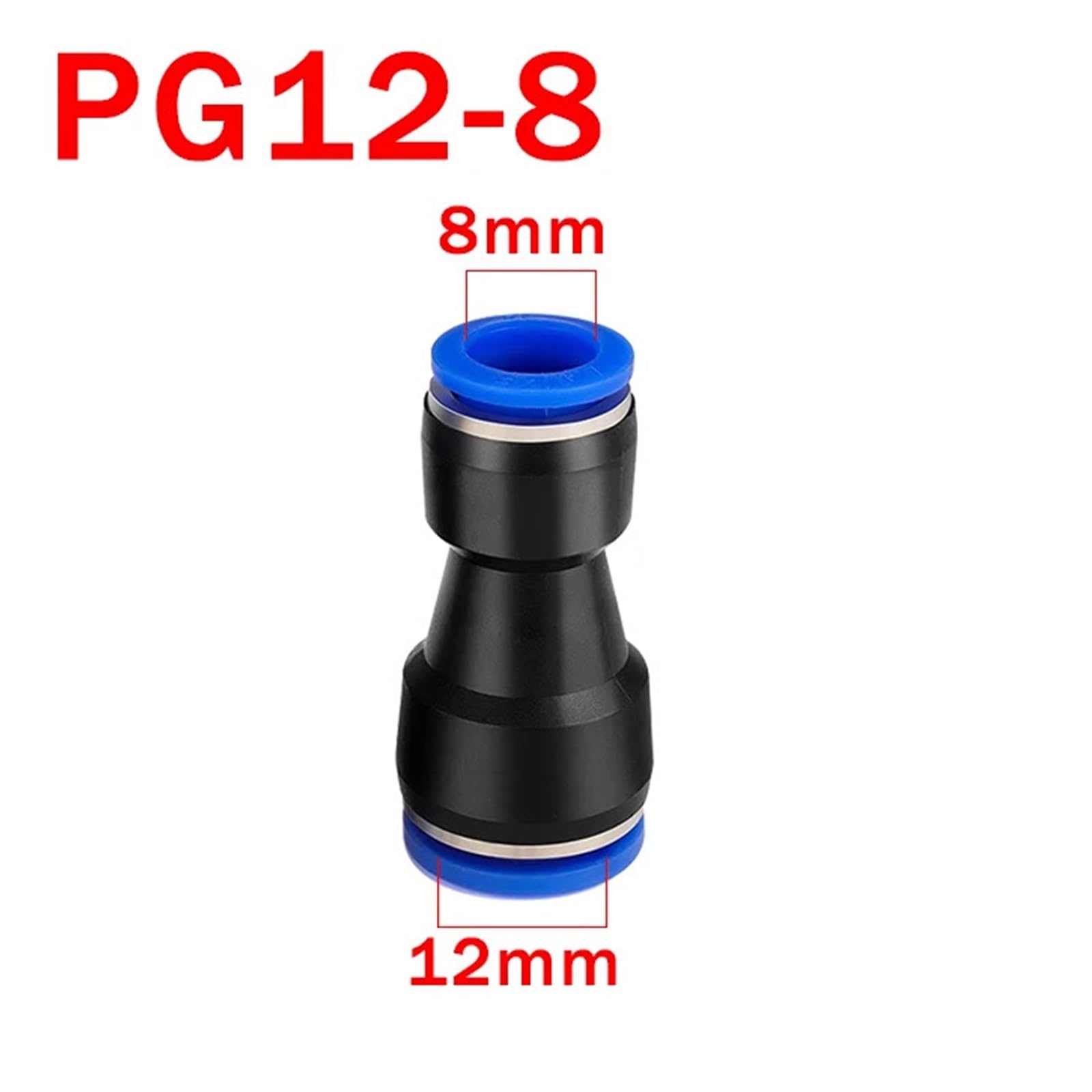 TaoHHU Conectores neumáticos rápidos de 50/100/1000 piezas, conexión de manguera de plástico PU PG de 4 mm, 6 mm, 8 mm, 10 mm y 12 mm, for insertar en el tubo.(PG 12-8,100 PCS)