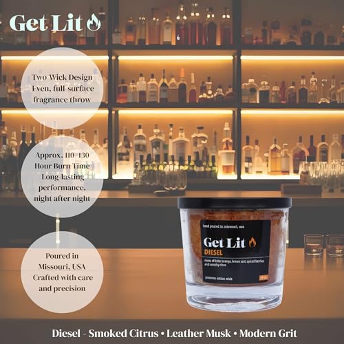 Image of Get Lit | Diesel | 16 oz Double-Wick Scented Candle | Hand-Poured in Missouri, USA | Bold Leather & Citrus Masculine Fragrance