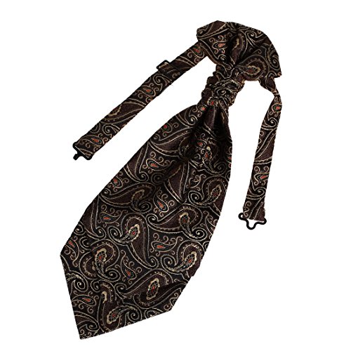 Epoint Pattern Day Cravat For Wedding Brown Pre-Tied Ascot Necktie Tall ERB1B08A Jacquard Woven Silk Root Beer,Black,Beige