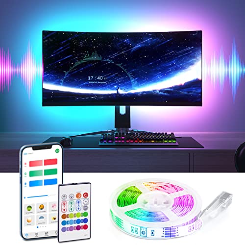 BASON LIGHTING TV LED Backlight with Bluetooth APP and Remote Control, 9.8ft LED Lights for TV 32-58inch, USB Powered Color Changing Light with Music Sync, Timing for Game Room, Bedroom Decor.