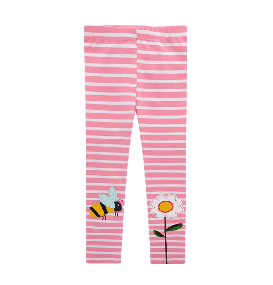 Rngeddg Toddler Girls Casual Stripe Print Embroidered Princess Tights Pants Cute Spring Fall Dress Leggings Trousers Bottoms (Pink,90/1-2 Y,Unisex,Big Kid,US,Age,1 Year,2 Years)