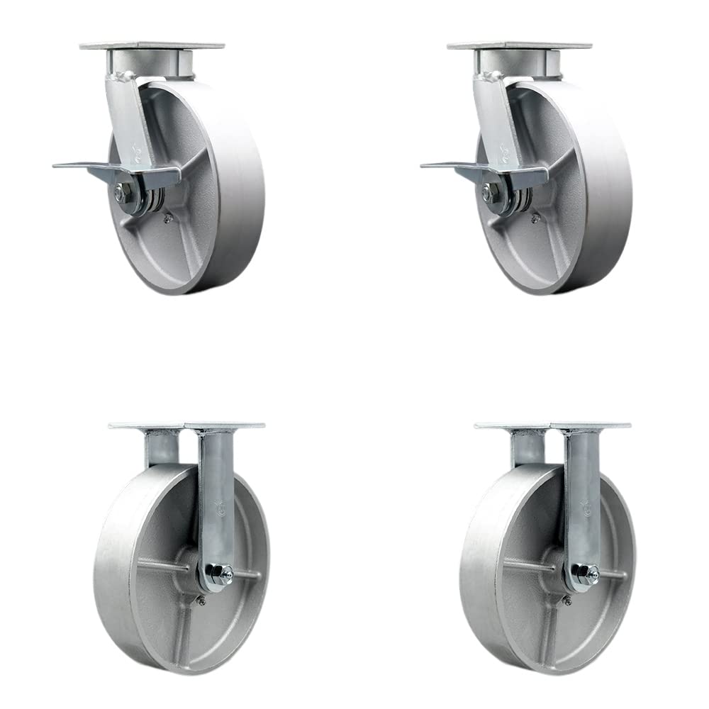 Kingpinless Semi Steel Cast Iron Swivel Top Plate Caster Set of 4 w/8