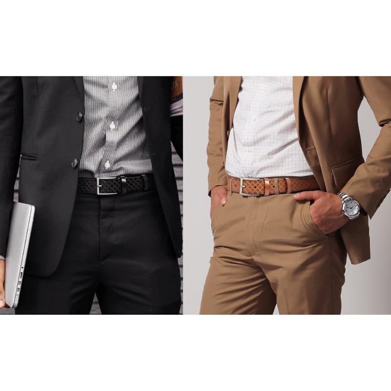 Men Belt 2Pack – Genuine Leather Belt for Men Dress Casual Golf Jeans 1.25",2