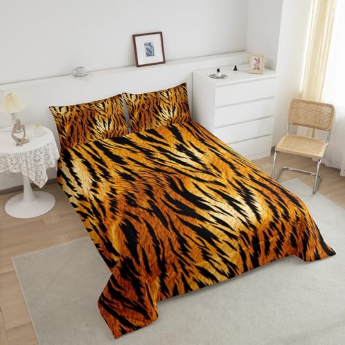 Image of Feelyou Kids King Zebra Print Bedding Set Zebra Stripe Bedding Set Wild Animal Skin Comforter Set Teens Brown Black Duvet Set Bed Set 3Pcs