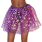 DRESBE Women's LED Skirt Light Up Dots Tutus Glow Tulle Ballet Dance Tutu Skirts Halloween Party Costume (Purple)