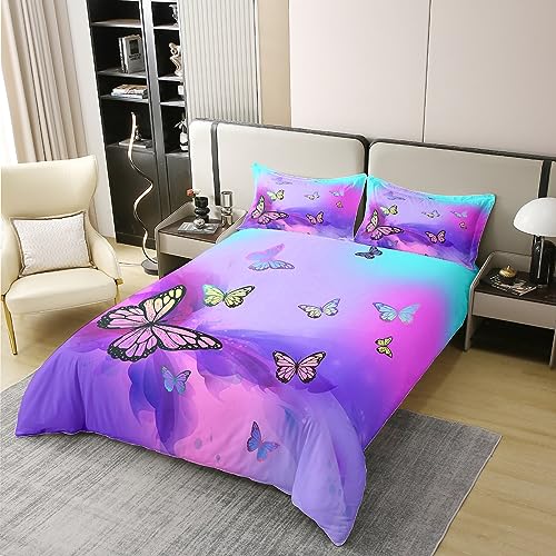 100% Cotton Boho Butterflies Duvet Cover,Colorful Butterfly Bedding Set Double,Watercolor Tie Dye Pastel Comforter Cover,Bohemia Style Bedspread Cover with 2 Pillow Cases Bedroom Decor - Image 2