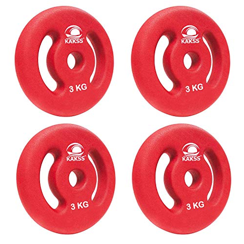 Kakss Solid Neoprene Coated Weight Plates 3X4=12KG (RED) (30 MM Center Hole) (Proudly Made in India)