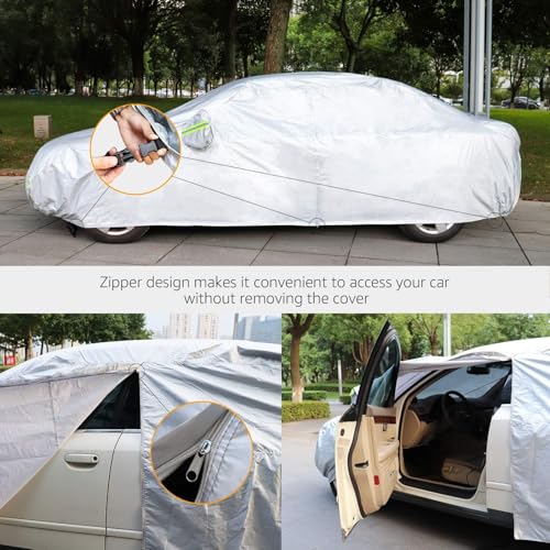 Image of GXARTS Car Cover 196 inchx78 inchx59 inch Waterproof All-Weather Sedan Cover Outdoor Indoor with Zipper Door & Windproof Straps | UV Snow Dust Protection Fit for Toyota Camry Honda Accord Kia K5 Altima