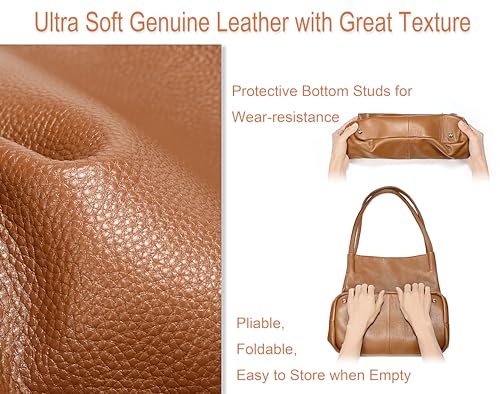 Image of YALUXE Women's Soft Genuine Leather Tote Bucket Bags Hobo Shoulder Bags Trendy Purse and Handbags